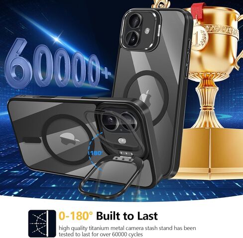 Magnetic Phone Case for iPhone 16 Case, Shockproof Protective Cover with Stash Stand, [Compatible with MagSafe] Slim Scratch-Resistant Back Cover for iPhone 16, Classic Series, Black in Kuwait