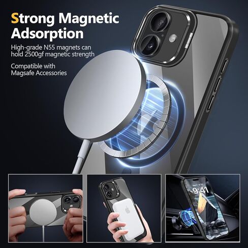 علبة الهاتف المغناطيسي لحالة iPhone 16 ، غطاء واقي مقاوم للصدمات مع Stash Stand ، [متوافق مع Magsafe] الغطاء الخلفي المقاوم للخدش النحيف لـ iPhone 16 ، سلسلة كلاسيكية ، أسود in Kuwait