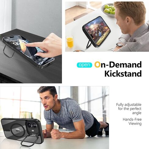 علبة الهاتف المغناطيسي لحالة iPhone 16 ، غطاء واقي مقاوم للصدمات مع Stash Stand ، [متوافق مع Magsafe] الغطاء الخلفي المقاوم للخدش النحيف لـ iPhone 16 ، سلسلة كلاسيكية ، أسود in Kuwait