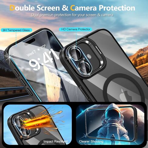 علبة الهاتف المغناطيسي لحالة iPhone 16 ، غطاء واقي مقاوم للصدمات مع Stash Stand ، [متوافق مع Magsafe] الغطاء الخلفي المقاوم للخدش النحيف لـ iPhone 16 ، سلسلة كلاسيكية ، أسود in Kuwait