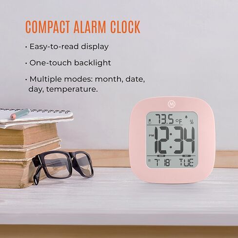 MARATHON Compact Alarm Clock with Temperature & Date, French Blue - Large, Easy to Read Display with Backlight - Easy to Set Up & Use - Two AAA Batteries Included in Saudi Arabia