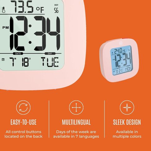 MARATHON Compact Alarm Clock with Temperature & Date, French Blue - Large, Easy to Read Display with Backlight - Easy to Set Up & Use - Two AAA Batteries Included in Saudi Arabia