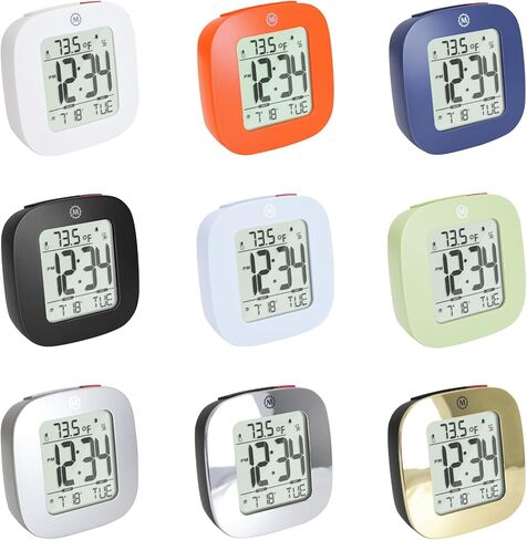 MARATHON Compact Alarm Clock with Temperature & Date, French Blue - Large, Easy to Read Display with Backlight - Easy to Set Up & Use - Two AAA Batteries Included in Saudi Arabia