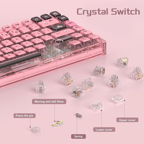 Blue Light Up Transparent Mechanical Keyboard,Light84 RGB Backlight Gaming Wired Keyboards with Crystal Switch and Sublimation PBT Capkeys,70% Percent E-Sports for Windows PC MAC (California Holiday) in Kuwait