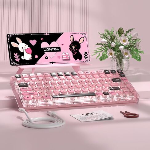 Blue Light Up Transparent Mechanical Keyboard,Light84 RGB Backlight Gaming Wired Keyboards with Crystal Switch and Sublimation PBT Capkeys,70% Percent E-Sports for Windows PC MAC (California Holiday) in Kuwait