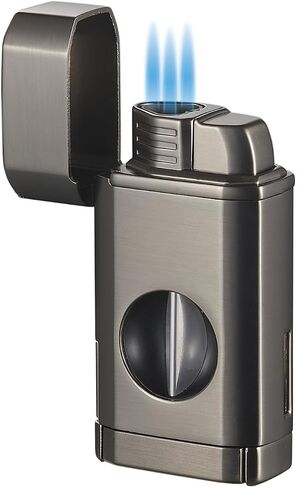 Visol Diablo Butane Torch Triple Flame Refillable Gas Lighter, Built in Cutter, Built in Holder, Windproof Adjustable Flame Lighter (Shipped Without Butane) (Gunmetal) in Kuwait