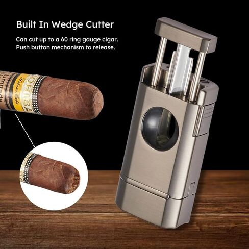 Visol Diablo Butane Torch Triple Flame Refillable Gas Lighter, Built in Cutter, Built in Holder, Windproof Adjustable Flame Lighter (Shipped Without Butane) (Gunmetal) in Kuwait