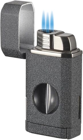 Visol Diablo Butane Torch Triple Flame Refillable Gas Lighter, Built in Cutter, Built in Holder, Windproof Adjustable Flame Lighter (Shipped Without Butane) (Gunmetal) in Kuwait