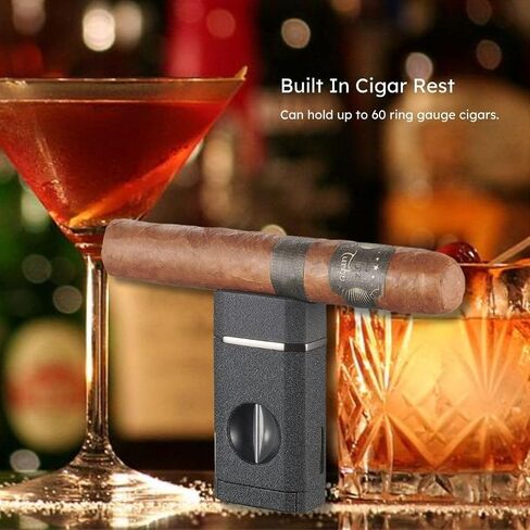Visol Diablo Butane Torch Triple Flame Refillable Gas Lighter, Built in Cutter, Built in Holder, Windproof Adjustable Flame Lighter (Shipped Without Butane) (Gunmetal) in Kuwait