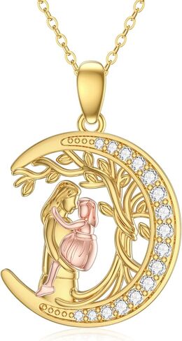 14K Mother and Daughter Necklaces for Women Real Gold Mom and Daughter Heart/Tree of Life Pendant Necklace 16"-18" in Kuwait