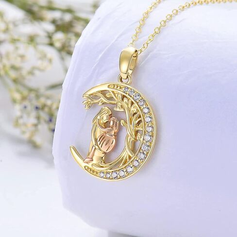 14K Mother and Daughter Necklaces for Women Real Gold Mom and Daughter Heart/Tree of Life Pendant Necklace 16"-18" in Kuwait