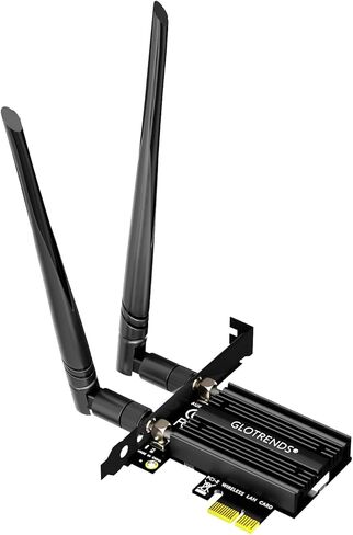 بطاقة واي فاي GLOTRENDS WiFi 6E AX5400 PCIe للكمبيوتر المكتبي، بلوتوث 5.3، WPA3، 802.11ax محول لاسلكي ثلاثي الموجات مع MU-MIMO، OFDMA، زمن استجابة منخفض للغاية، يدعم Windows 11، 10 (64 بت) in Kuwait