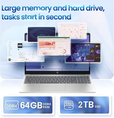 HP 15.6 "Touchscreen Laptop 12th Gen Intel Core I5 ​​64GB DDR4 RAM 2TB PCIE SSD Intel Iris XE Graphics Wi-Fi 6e & Bluetooth 5.3 Windows 11 Pro & Office Pro Pro Extra LT 32GB SD Card in Kuwait