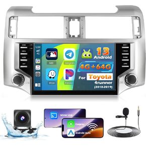 Roinvou 4+64G Car Radio for Toyota 4runner 2010-2019, 9" Touch Screen Carplay Android Auto with 32EQ 1280 * 720 Resolution