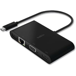 Belkin USB-C Multimedia + Charge Adapter, 4K HDMI/USB-A/USB-C/VGA, 4.9 ft, Black