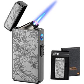 Gas-Electric 2 in 1 Torch Lighter, Dual Arc USB Rechargeable Refillable Butane Windproof Flameless for Men(Black Matte)