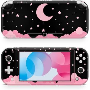 ZOOMHITSKINS Switch Lite Accessories, Compatible for Switch Lite Skin Glitter, Moon Star Night Sky Cloud Black Pink Kawaii Cute Cartoon, 3M Vinyl, Durable & Fit, Easy to Install, USA Made