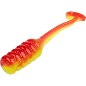 Strike King Mr. Crappie (MRCTZSLC-187) Teen-Zee Slabalicious Fishing Lure, Compact Soft Plastic Grub, Ribbed Body, Slender Paddle Tail, 1 1/4-Inches, 15-Pack, Red Chartreuse