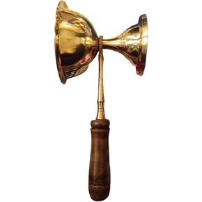 BHAVICREATION Brass Camphor Dhoop Arti Wooden Handle Incense Burner Puja Arti 112 Gram