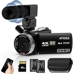 كاميرا فيديو كاميرا كاميرا كاملة HD 4K 60 إطارًا في الثانية 48 ميجابكسل كاميرا Vlogging لمسجل الكاميرا الرقمية على YouTube مسجل Zoom 18x مع شاشة تعمل باللمس 3.0 بوصة وبطاريتين وبطاريتين 32 جرام SD