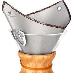 Stainless Steel Coffee Filter for 6/8/10 Cup Pour Over Glass Coffee Makers–Square Reusable Mesh Coffee Filter With Hanging-ears, Compatible with Hourglass-Style Pour Over Glass Coffee Makers