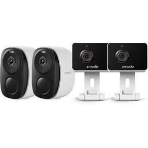 Zmodo 4 Security Cameras – Indoor Mini Pro + Wireless Outdoor/Indoor Battery Cam – Night Vision, AI Motion Detection, 2-Way Audio, Alexa Compatible, Cloud/SD Storage