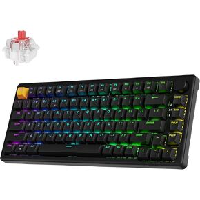J2 75% Wireless Mechanical Gaming Keyboard, Gasket 82 Keys Tri-Mode BT5.1/USB-C/2.4GHz RGB Backlit with Custom Knob Super Red Switch, PTB Keycap, QMK/VIA for Win/Linux/Mac