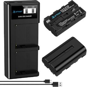 Artman NP-F550 Battery Upgraded LCD Dual Charger Compatible with Sony NPF530 F570 F330 F970 F960 F750 F770 CCD-SC55 TR516 TR716 TR818 TR910 (2-Pack 2900mAh)