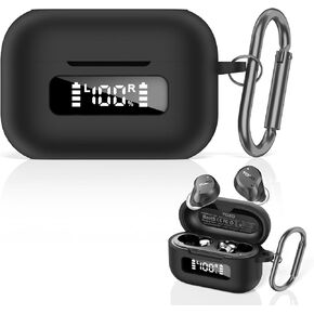 for TOZ0 NC9 (2024) Case Cover, Soft Silicone Shockproof Protective Case for TOZO Hybrid Active Noise Cancelling Wireless Earbuds with Keychain - Front Battery Display LED Visible Design (Black)
