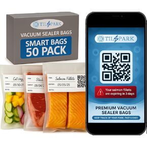 Vacuum Sealer Bags for Food Storage - Pack of 150 Smart QR Code Vacuum-Bags- 8" x 12", BPA-Free, 3.5-Mil Thick Vacuum-Storage Bags for Food Prep, Freezer Storage & Sous Vide Bag, Food-Storage Bag