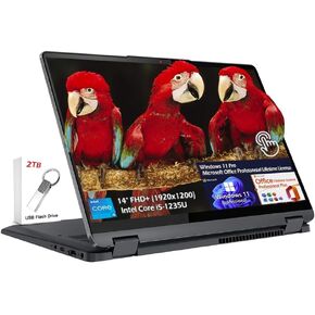 Lenovo IdeaPad Flex 5i Laptop, 14" FHD+ Touch 2-in-1 60Hz IPS 300nits, Intel Core i5-1235U 10Core, WiFi6, Backlit KB, Win11Pro Office Lifetime License, w/2TB USB Drive (8GB RAM, 512GB SSD), W/GaLiMu