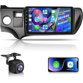 4+64G Android Car Stereo for Toyota Prius C 2012 2013 2014 with Wireless Carplay and Android Auto - 10 Inch IPS Touchscreen Radio with 32EQ DSP, 5G WiFi, GPS, Mirror Link + AHD Rear View Camera