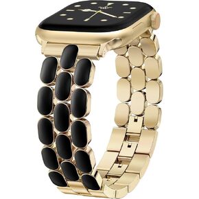 Wearlizer Metal Bracelet Compatible with Apple Watch Bands for Women 41/40/38/42/44/45/46/49mm, Dressy Jewelry Enamel Stainless Steel Strap for iWatch Band Ultra SE Series 10/9/8/7/6/5/4/3/2/1