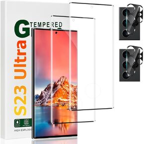 (2+2 Pack) Galaxy S23 Ultra Screen Protector + Camera Lens Protector, Full Clarity Coverage, 9H Tempered Glass, Ultrasonic Fingerprint Support, Anti Bubble, for Samsung Galaxy S23 Ultra (6.8 Inch)