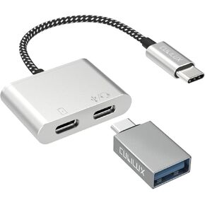 Cubilux USB C to Dual USB C Adapter for Chromecast, 2 in 1 Type C to USB Adapter for Audio/Charging/Data Syncing Compatible with Chromecast GEN 3,iPad 10 iPad Pro/Air 5 4/Mini 6