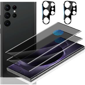 2+2 Pack For Galaxy S22 Ultra Privacy Screen Protector And Camera Lens Protector,9H Hardness Tempered Glass 3D Full Coverage Fingerprint Unlock/Easy To Install For Galaxy S22 Ultra 6.8 Inch