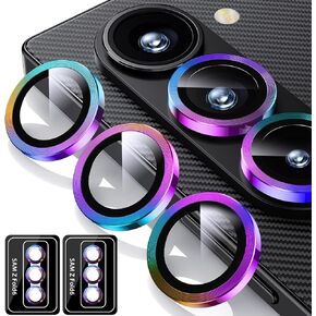 2 Sets Camera Lens Protector for Samsung Galaxy Z Fold 6 5G, 9H Tempered Glass Camera Cover Screen Protector 3D Metal Individual Ring [Case Friendly] [Installation Tray] - Multi-Color
