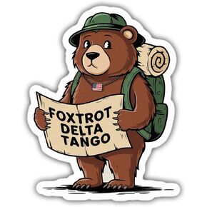 Subtle Foxtrot Delta Tango FDT Funny Bear Anti Not My President Liberal Feminist Political Vinyl Stickers Weather-Resistant Stickers for Water Bottles Laptop Phone Wall Window Car 3"