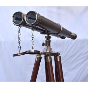 62-Inch Floor Standing Admiral’s Antique Brass Binoculars – Fully Functional Nautical Decor for Adults with Adjustable Wooden Tripod Stand – Vintage Maritime Telescope for Home or Office