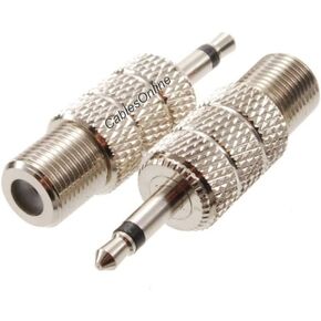 CablesOnline 2-Pack 3.5mm (1/8") TS Male to F-Type Female Coaxial Metal Adapter, AV-A26-2