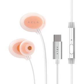AZLA ASE-600 ASMR Wired Earbuds with Microphone – Soft Silicone Earphones for School, Comfortable in-Ear Headphones, USB-C Wired Earbuds for Long Listening - Apple iPhone 16 Headphones (Silver)