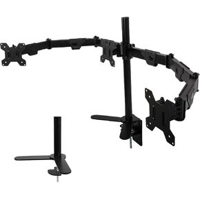 Triple Monitor Stand，Heavy Duty VESA Mount，Adjustable Monitor Stand，Accommodates 3 Screens 17 to 32 Inches，Ergonomic Screen Holder with Tilt/Rotation Function，Clamp/Grommet Base