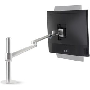 OL-1 10-32" Aluminum Double Arm Monitor Desktop Stand Single Screen Table Holder Computer Mount 360 Rotate Clamp Grommet Base(Silver)