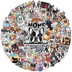 100pcs ملصقات Bulldog الفرنسية ، شارات Frenchie Standproof المقاومة للماء لزجاجات المياه المحمول أمتعة الكمبيوتر القصاصة المراهقة البالغين الفتيات مضحك حفلة عيد ميلاد