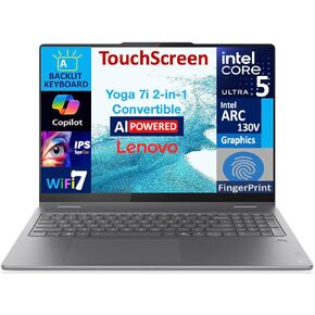 Lenovo Yoga AI Powered 2-in-1 Laptop 16.0" Touchscreen IPS WUXGA Display (Intel Ultra 5-226v, 16GB LPDDR5X, 512GB M.2 PCIe SSD, Backlit KB, Fingerprint, 2 Thunderbolt 4, WiFi 7, Webcam, Win 11 Pro)