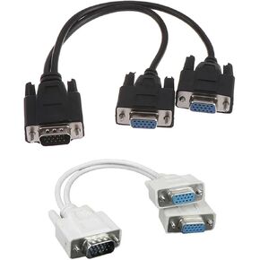 1pc 15Pin Male to 2 Svga Female Adapter Splitter Video Monitor Cable Black Random Color