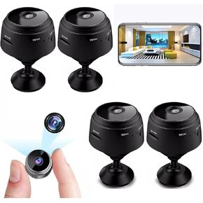 ikaufen 4xMini WiFi Cameras,Wireless Cam with Audio and Video HD 1080P Home Night Vision Smart Home Camera Small Nanny Cam House Office Cameras Mobile Phone APP Remote