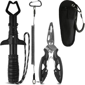 Yeahmart Fishing Pliers Fish Lip Gripper Fishing Tool Kit Multi-Function Saltwater Fishing Line Cutter Hook Remover with Sheath Lanyard, Fly Ice Fishing Gear Fishing Gifts for Men Women