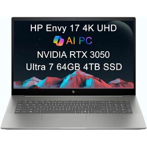 HP Envy 17 AI PC Laptop (17.3 "4K UHD (3840 × 2160) ، NVIDIA RTX 3050 ، Intel Core Ultra 7 155U (> I9-12900H) ، 64GB DDR5 ، 2TB SSD) للشركة ، المصمم ، المصمم ، كمسات الويب ، WI-FI 7 ، WIN 11 ، 2025