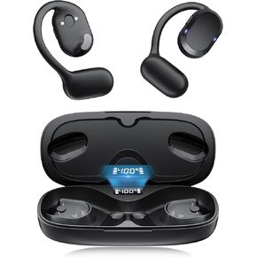 Open Ear Headphones, Open Ear Earbuds, IPX7 Waterproof, Bluetooth 5.3 True Wireless Sports Over Ear Earbuds with Earhooks, Built-in Mic, Crystal-Clear Calls for Running Workout Cycling Driving